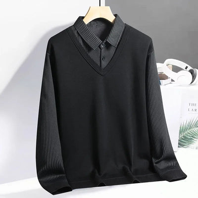 Men's Polo Shirts Spring Autumn Blouse Shirt Fake Two Pieces Pullovers Man Clothing Shirt Collar Business Casual Male T-shirts