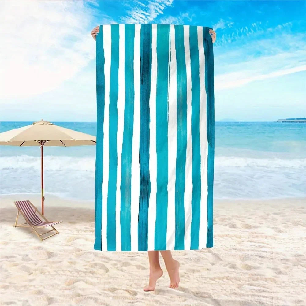 Beach Vibes: Stunning Blue and White Striped Beach Towel for Ultimate Comfort! Suitable for towels, bath towels, beach towels