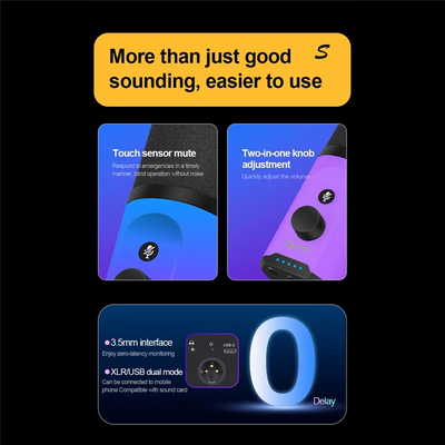 AAAEL-XLR/USB Dynamic Microphone With XLR Cable RGB For Podcasting Recording Gaming Live Streaming USB/XLR RGB Microphone