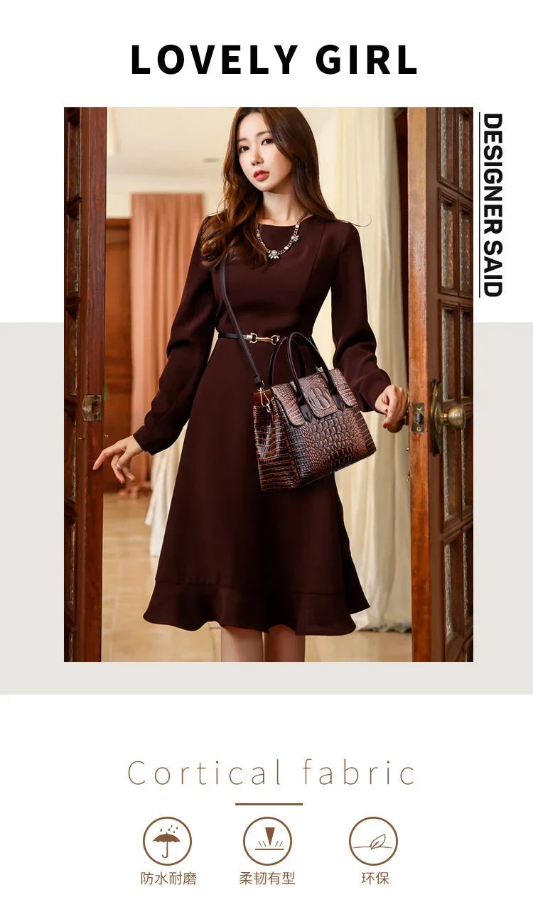 Vintage Fashion Crocodile Genuine Leather Luxury Ladies Handbags Women Bags Designer Woman Shoulder Bag Female Bolsas Feminina