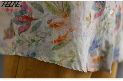 Women's Clothing Shirts Blouse Camisas Women Shirts Vintage Blusa Mujer Cotton Linen Casual Print Long Sleeve Flower Autumn