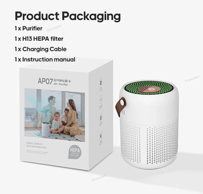 Home Electric Air Purifier With H13 HEPA Filter Desktop Air Cleaner Smoke Odor PM2.5 Particulate Matter Adsorption Filtration