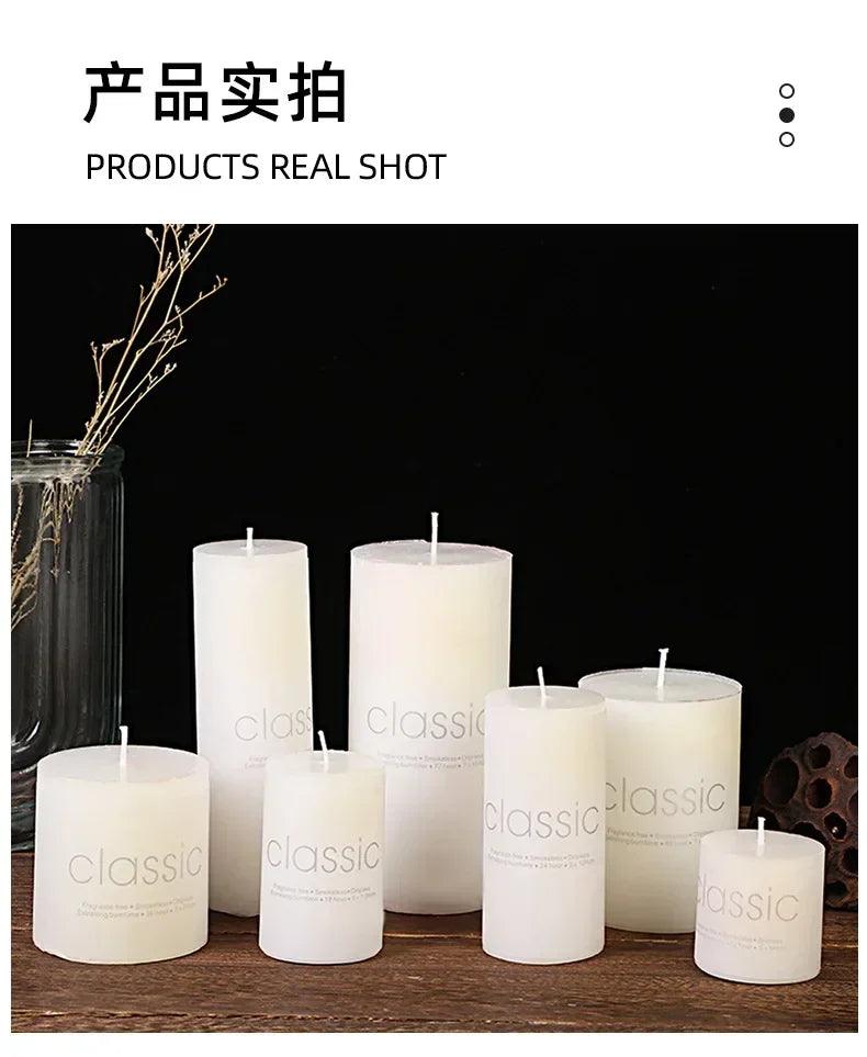 Classic european ivory white large cylinder candle smokeless tasteless romantic wedding hotel decoration holiday