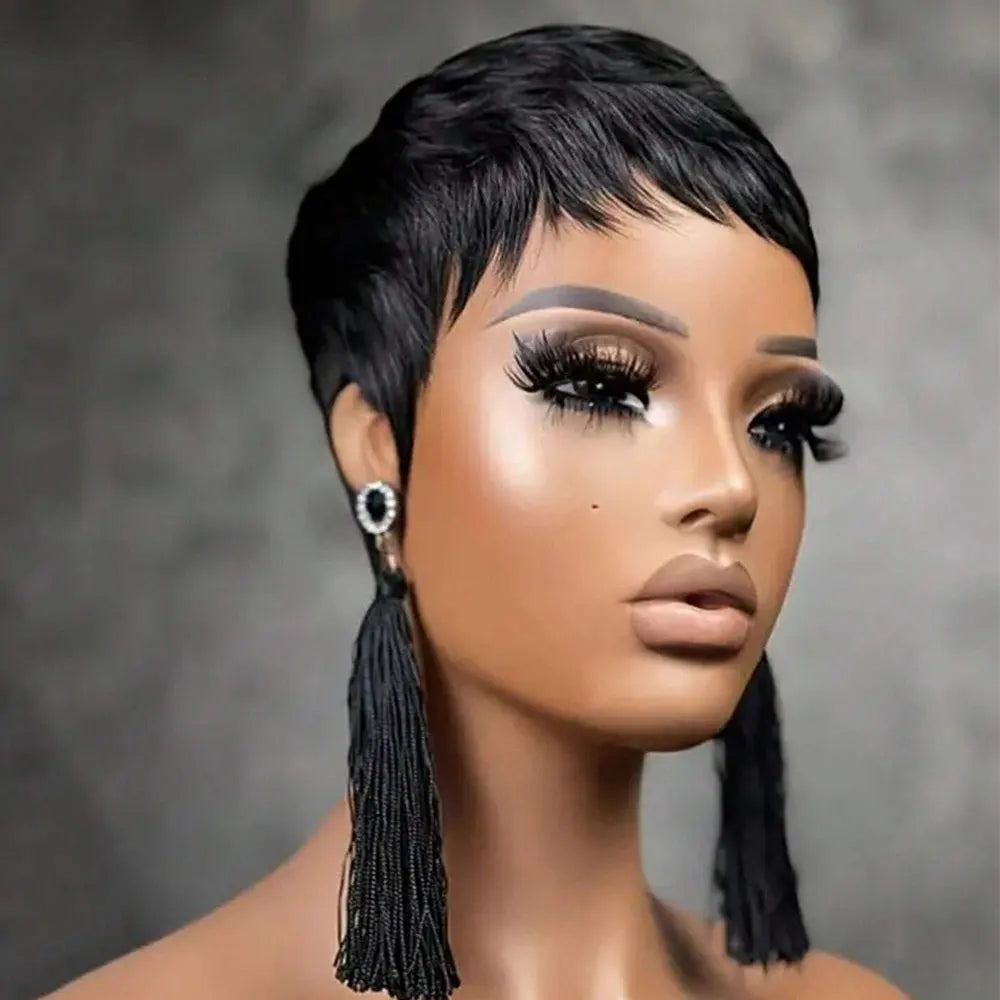 Boy Cut Short Human Hair Wigs for Women Short Pixie Cut Wigs Human Hair Natural Black Layered Cut Cheap duby Machine Made Wigs