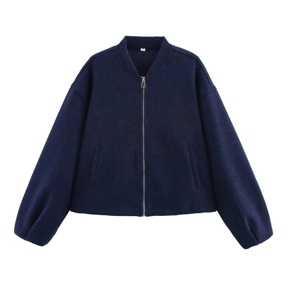 Women's Soft Bomber Jacket High Collar Long Sleeve Zipper Front Pocket