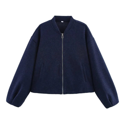 Women's Soft Bomber Jacket High Collar Long Sleeve Zipper Front Pocket