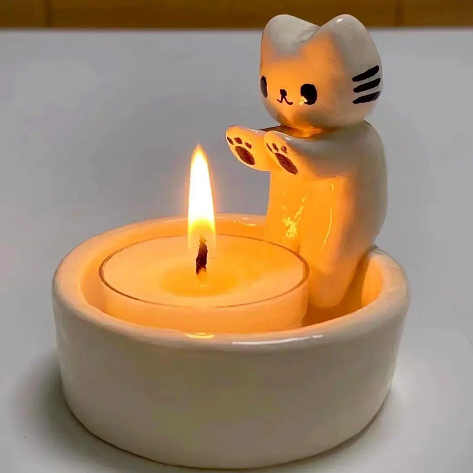 Cartoon cat candle holder tea light office home desktop decorative ornaments cute candlestick craft decoration