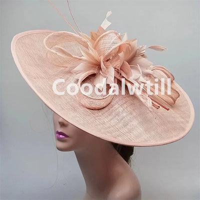 Royal Ascot Big Fascinator Hat Women Kentucky Derby Feather Large Hat Fascinator Party Wedding Headpiece Flower Church Chapeau