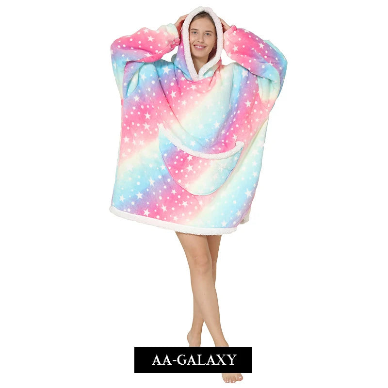 Blanket Hoodie Sherpa Fleece Oversized Wearable Blanket Warm Thick Big Hooded Sweatshirt Blanket for Women Adults Men Teens