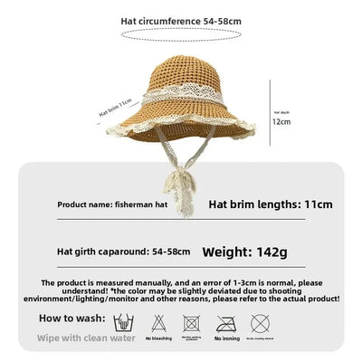 Sunscreen Hat for Women Summer Outdoor Sun Hat Large Brim French Lace Straw Hat Woven Vacation Beach Hat