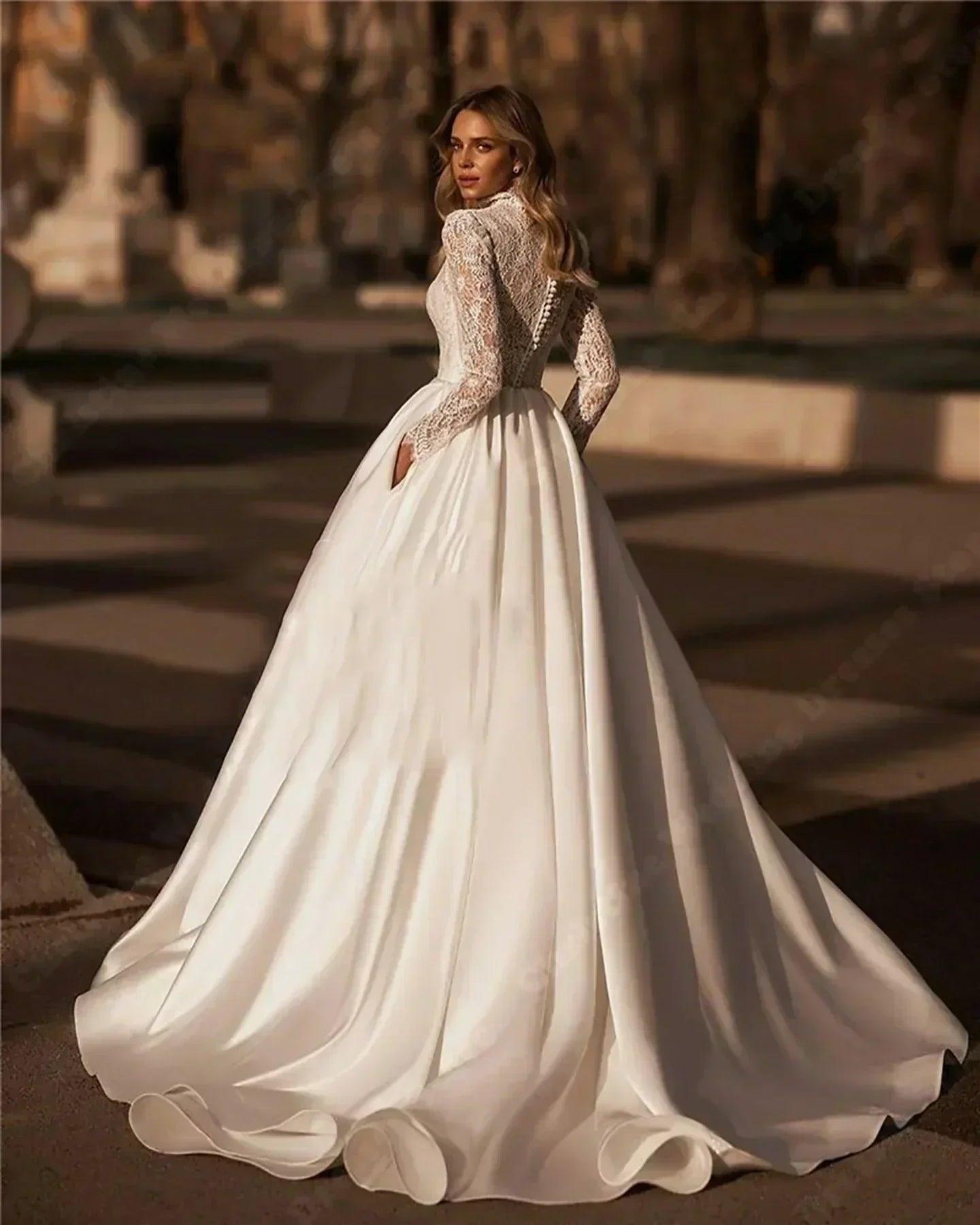Formal wedding dresses glitter tulle full sleeves princess gown