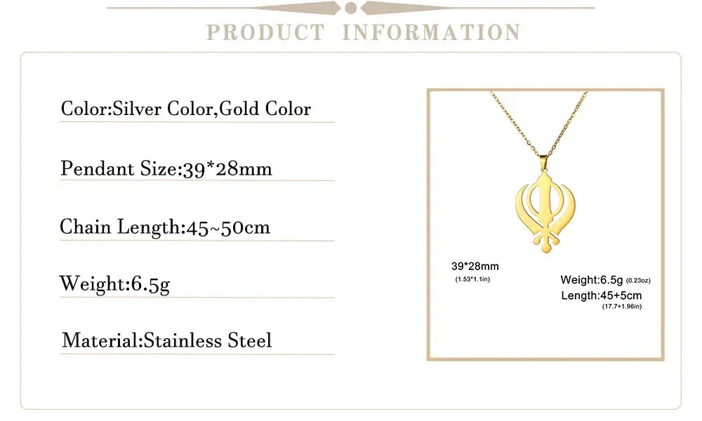 EUEAVAN Classic Sikhism Symbol Necklace for Women Men Stainless Steel Sikh Khanda Necklaces Religious Protection Amulet Jewelry