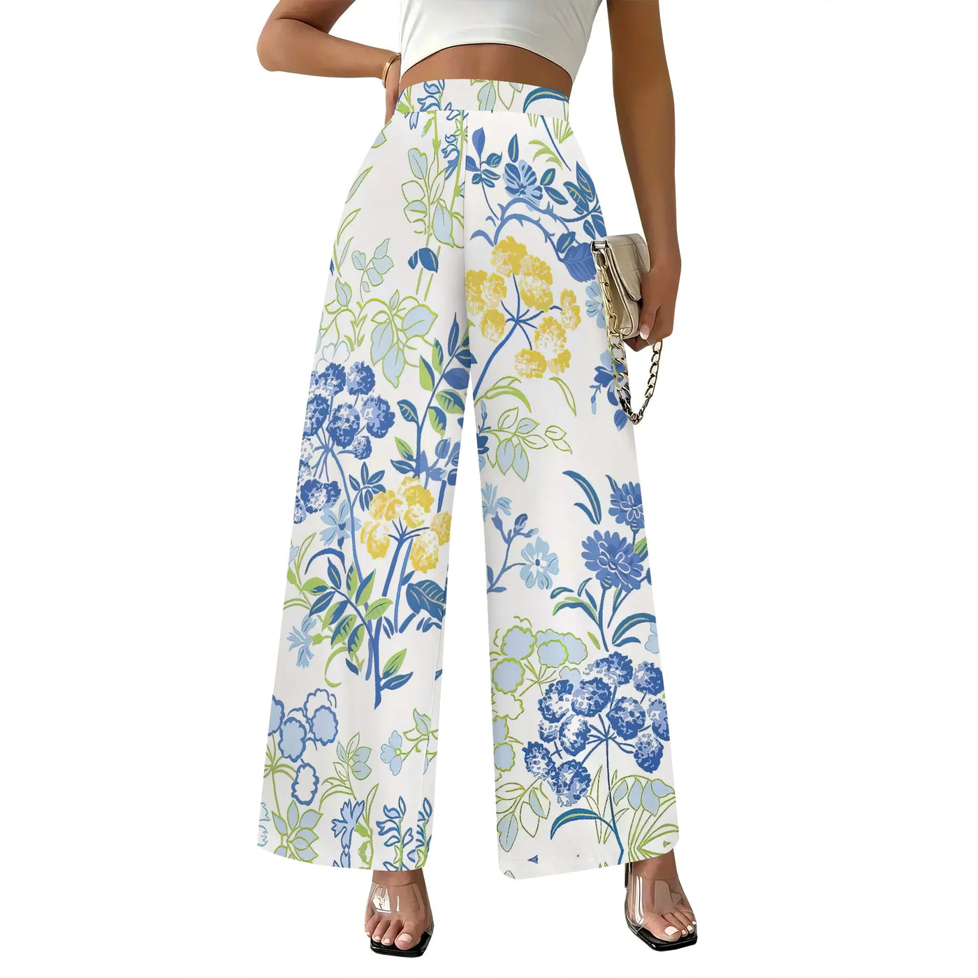 Women's Wide Leg Sweatpants Casual Elastic High Waisted Drawstring Long Pants Beach Vacation Pants with Pockets