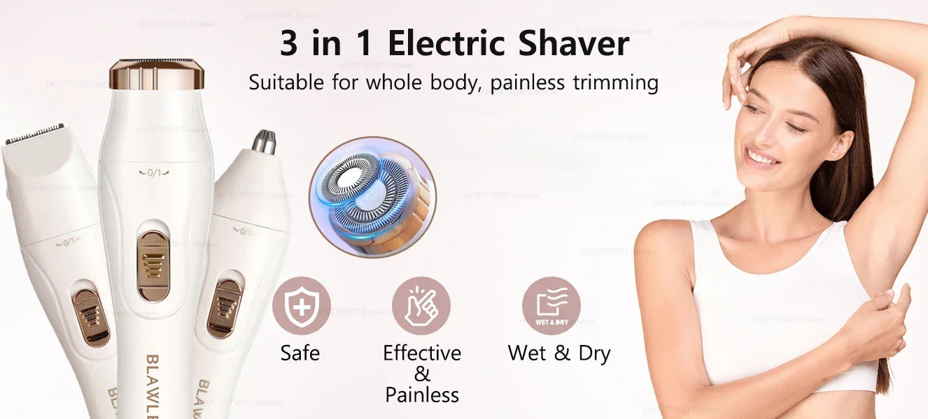 Electric Shaver for Women Female Razor Bikini Trimmer Facial Shavers for Ladies Body Underarms Legs Portable Painless Epilator