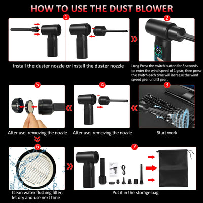 Compressed-Air-Duster--Cleaner With Digital Screen Brush Motor, 100W 7500mAh Electric Air Dusters Cleaner Electric Air Duster