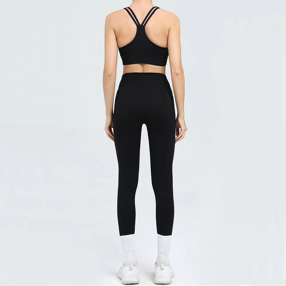 Yoga Set 2PCS Women Tracksuit Workout Outfit Sportswear Gym Clothing High Waist Leggings Fitness Bra Sports Suits Athletic Wear