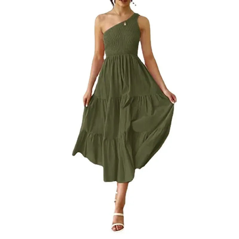 Elegant Dress For Women Bodycon Dress One Shoulder 2022 Summer Fashion Party Ruffles Hem Tiered Maxi Dresses Robe Femme Vestidos