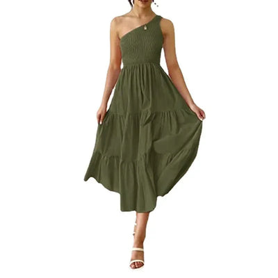 Elegant Dress For Women Bodycon Dress One Shoulder 2022 Summer Fashion Party Ruffles Hem Tiered Maxi Dresses Robe Femme Vestidos