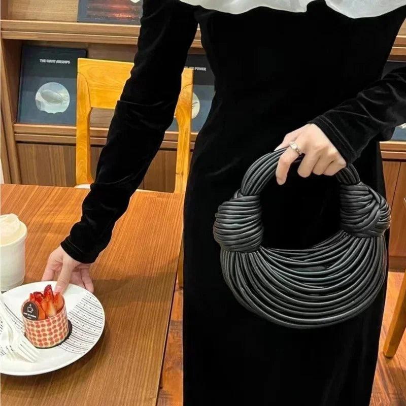 Handbags for women 2024 new gold luxury designer brand handwoven noodle bags rope knotted pulled hobo silver evening