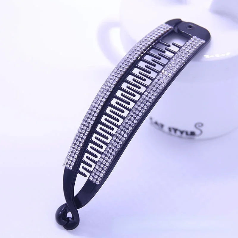 Hair Jewelry Banana Barrettes Fish Hair Claw Clips Hairpins Black Rhinestone Hair Accessories for Women Clips Clamp New Headwear