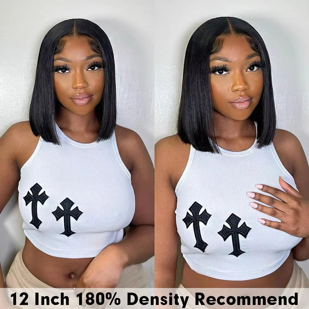 Bob Wig Human Hair 4x4 Glueless Wigs Human Hair Pre Plucked Pre Lace Frontal Wigs 180% Density Straight Short Wigs for Woman
