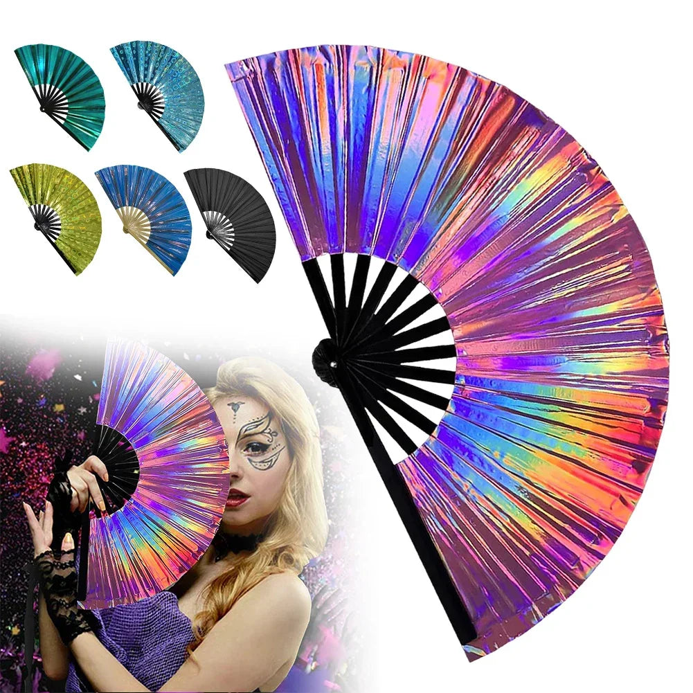 Holographic Hand Fan Raves Fans for Men Women Foldable Craft Holding Lasers Colors Hand Fan for Holiday Party