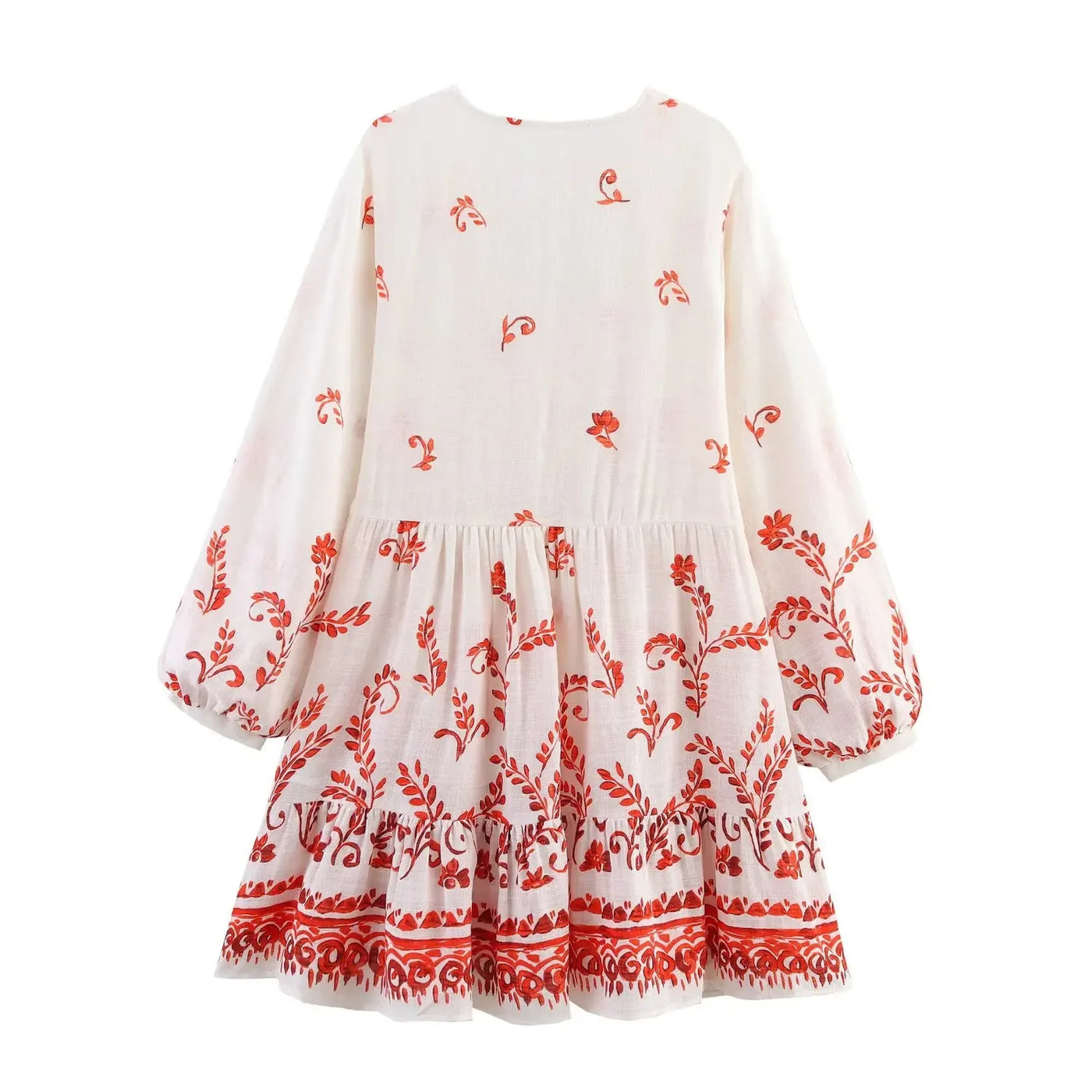 Women's Dresses Summer 2025 New Printed Long Sleeve Dress Mini Skirt Emotional V-neck Design Tassel Trim Stylish and Sexy