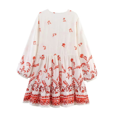 Women's Dresses Summer 2025 New Printed Long Sleeve Dress Mini Skirt Emotional V-neck Design Tassel Trim Stylish and Sexy