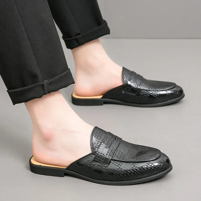 Britain New Men's Loafers Luxury Business Half Shoes for Male Patent leather Mules Non-slip Outdoor Summer Moccasins