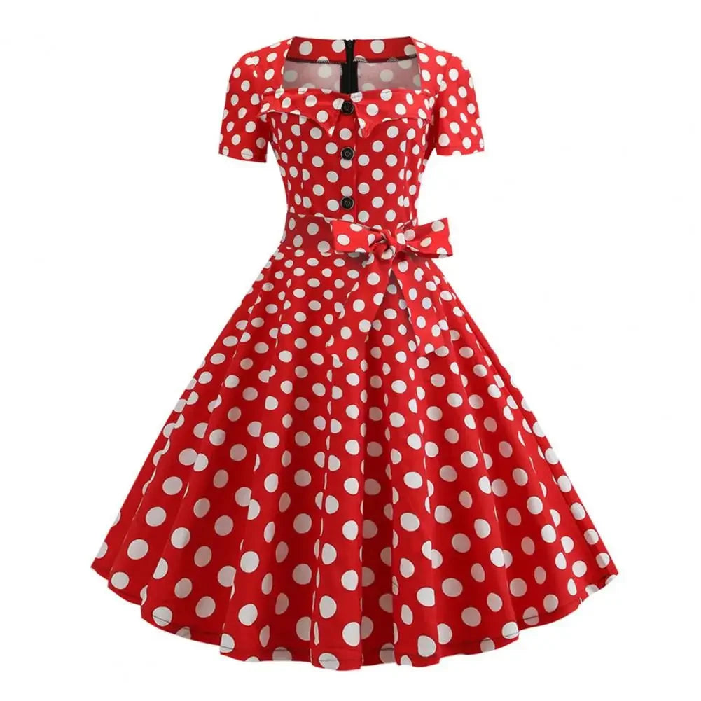 Women Vintage Dress Summer 50s 60s Retro Pin Up Swing Rockabilly Vestidos Elegant Black Polka Dot Office Party Dress