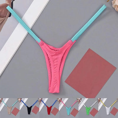 Womens Soft T-Back Sexy Underwear Breathable T-Pants Thin Straps Low Waist Multicolor Stitching Sexy Lingerie Pack Women Thongs