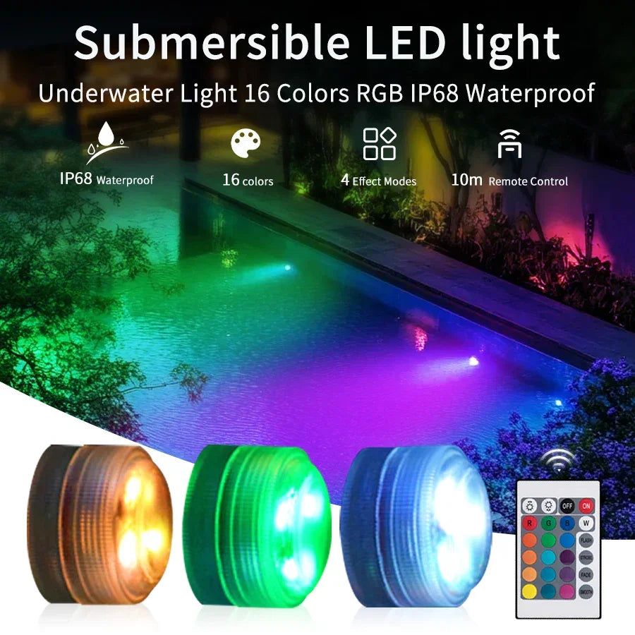 3leds RGB Underwater Night Led Submersible Light Lamp Battery Operated Garden Swimming Pool Light for Wedding Party Vase Bowl