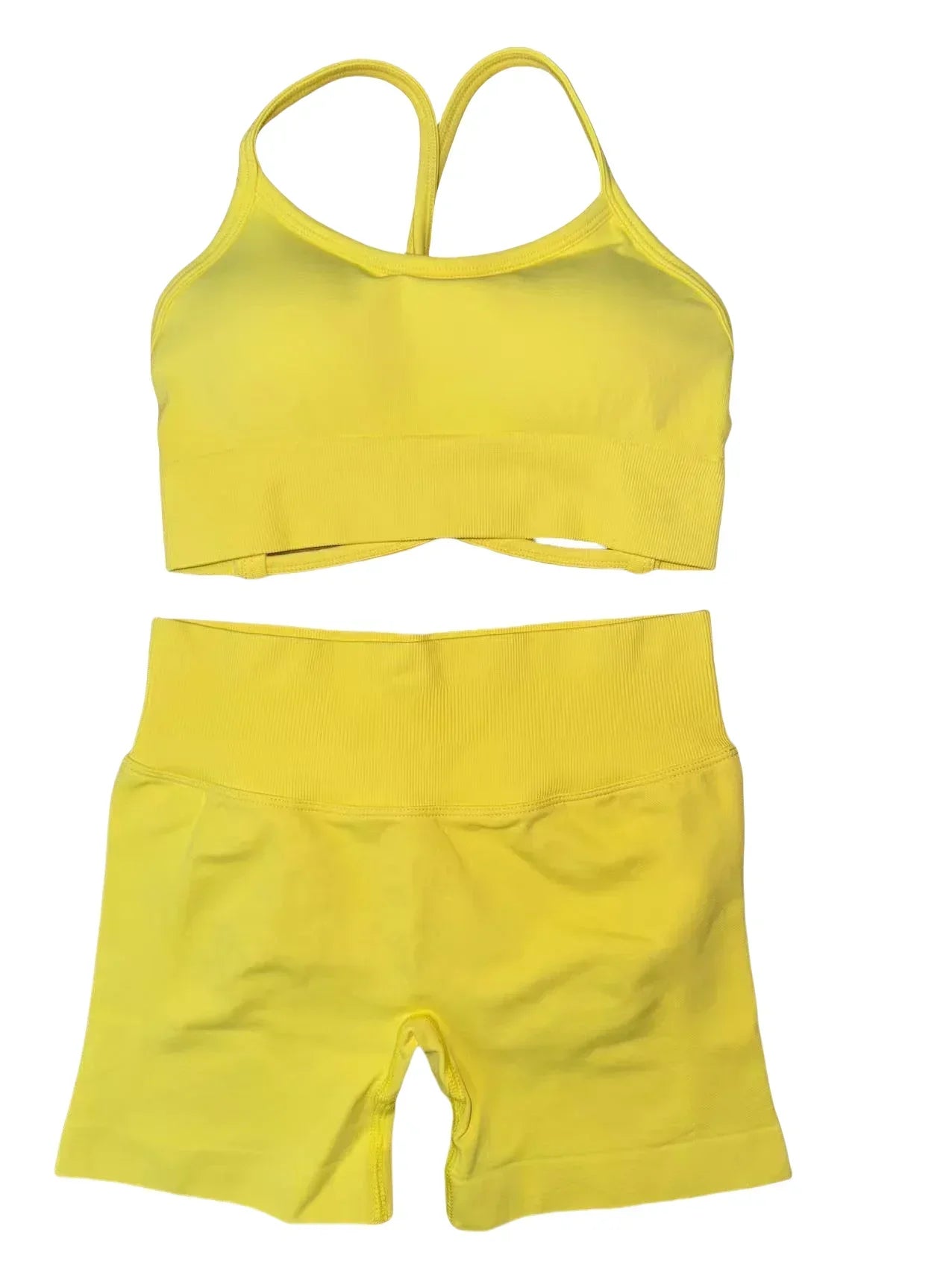 2025 Yoga High Quality Set Solid Color Women's Sports Hip Lift Shorts Cross Bra Shockproof Backrest Sling 2-piece Set Summer