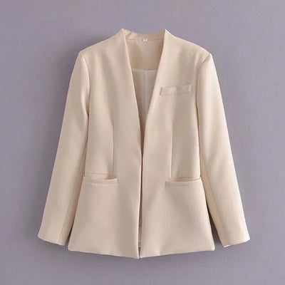 New Autumn Blazers Women Suit Coats Candy Color V Neck Long Sleeve Elegant Casual Jacktets