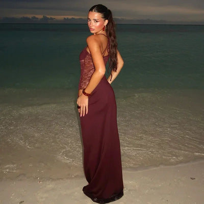 Lace-up Long Dresses For Women Evening Party Clothing Asymmetrical Lace Bodycon Vestidos De Mujer Sleeveless Robe Femme Été