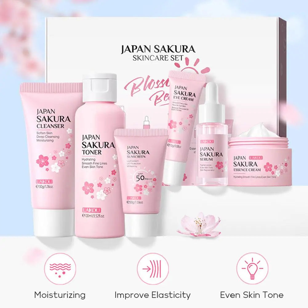 6pcs/Set Sakura Skin Care Sets Gift Sets Skin Care Kit with Cleanser Face Cream Serum Toner Facial Cleanser Product Gift Box New