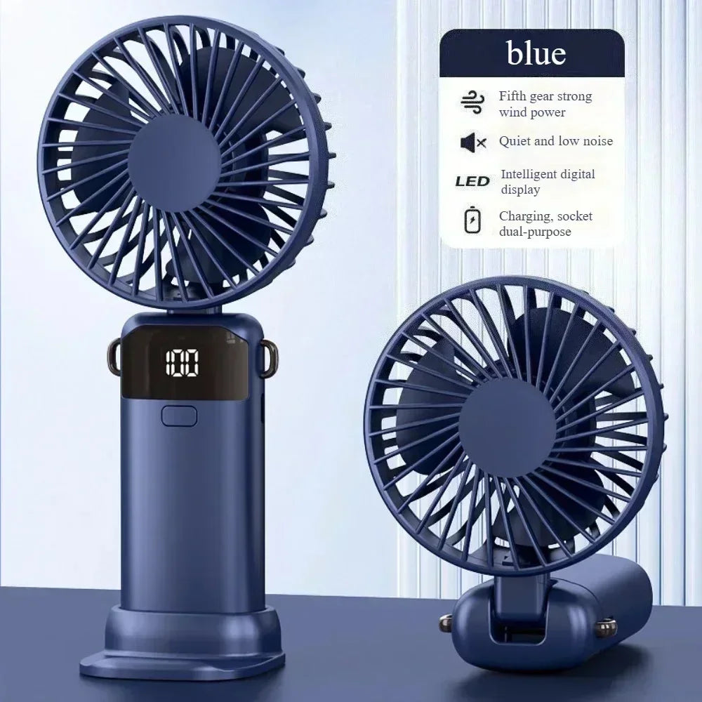 Heldhand Mini Fan Foldable 1500mHA Portable Neck Hanging Fans 5 Speed USB Rechargeable Fan  with Phone Stand and Display Screen