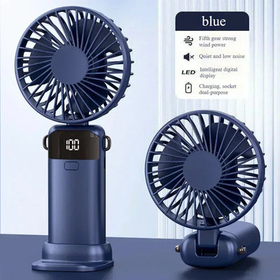 Heldhand Mini Fan Foldable 1500mHA Portable Neck Hanging Fans 5 Speed USB Rechargeable Fan  with Phone Stand and Display Screen