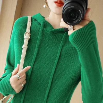 Women Sweater Autumn Winter Thick Warm Long Sleeve Casual Loose Jumpers Hooded Knitted Pullovers Solid Fashion Korean Sweaters
