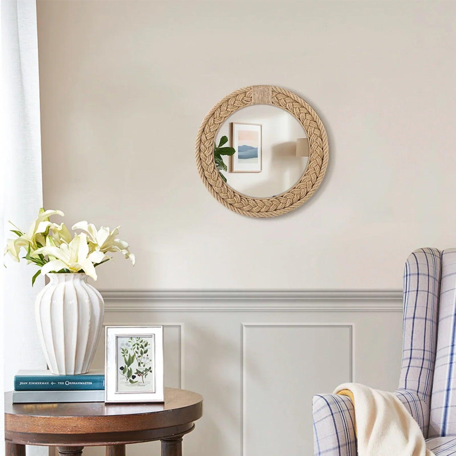 Hand-woven nordic decorative hanging mirror creative wall sofa porch homestay style background decor makeup