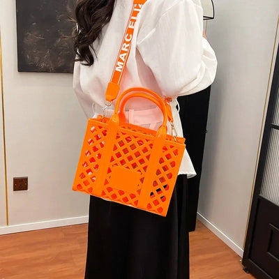 Designer Tote Bag For Women Brand Hollow Out Shoulder Bag 2025 New Travel Beach Handbag Purple Bag Fashion Shopper Purse