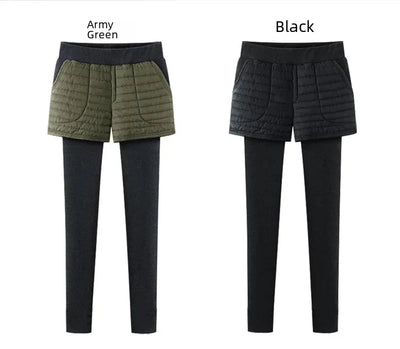 Winterfleece-lined Women's Tights Two-piece Illusionshorts Autumn/winter Thickened Cotton Wadded Trousers Warm Leggings