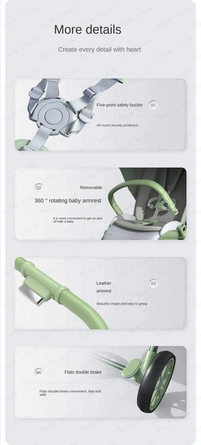 Portable High-view Baby Stroller Two-way Portable Baby Stroller Foldable Children's Four-wheel Baby Stroller 0-3 Years Old