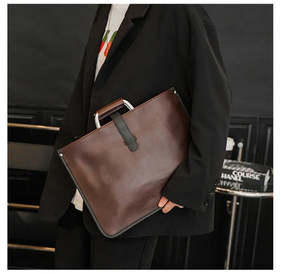 New Men's Bag Retro Leather Handbags Large Business Briefcase Famous Designer's Shoulder bag Luxury Brand File Bag For Cool Boys