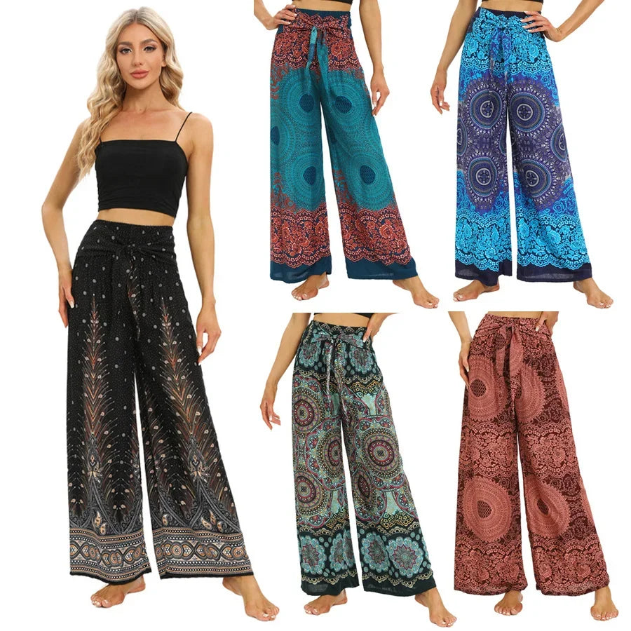Women's Boho Yoga Rayon Floral Printed Wide Leg Pants