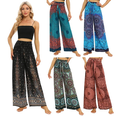 Women's Boho Yoga Rayon Floral Printed Wide Leg Pants