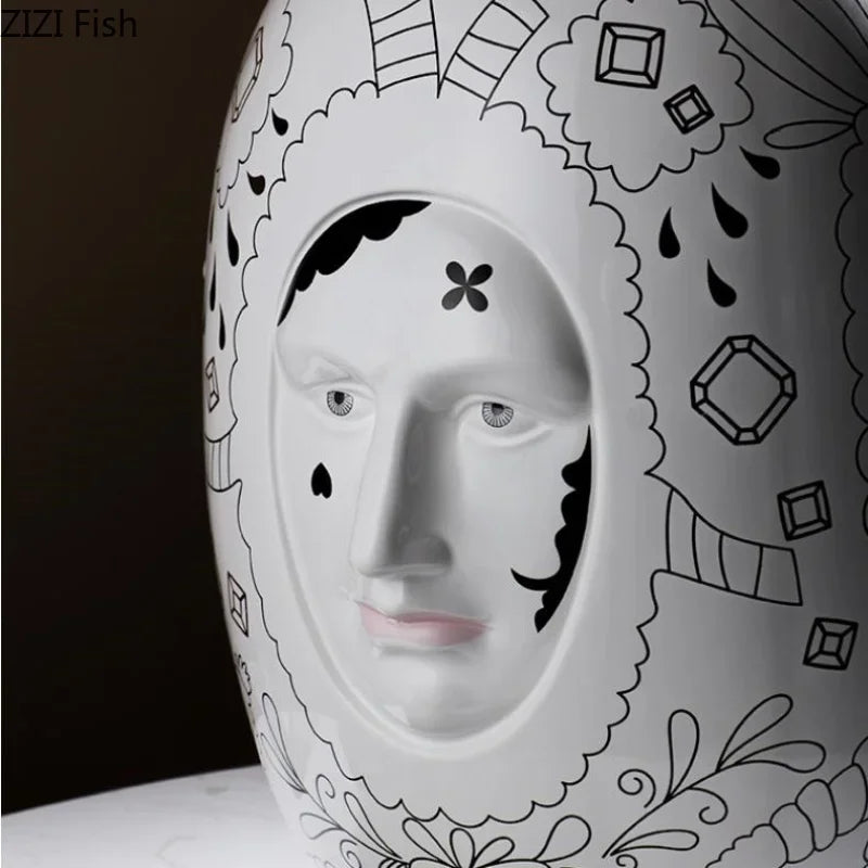 Facial Ceramic Vase Desktop Flower Arrangement Floral Organ Large Hydroponic Vase Decorative Vases Ornaments Dried Flower Vases