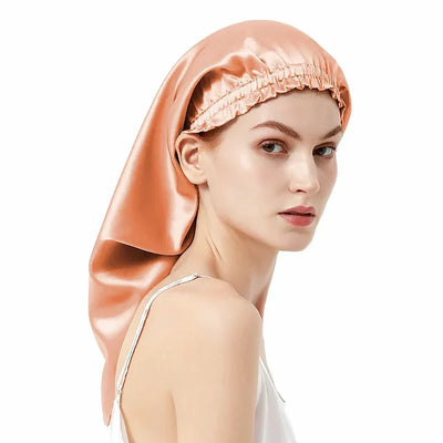 100% Pure Mulberry Silk Bonnet Sleep Hair Cap Long Bonnets Hair Wrap Adjustable Straps for Long Curly Hair Braid 19 Momme
