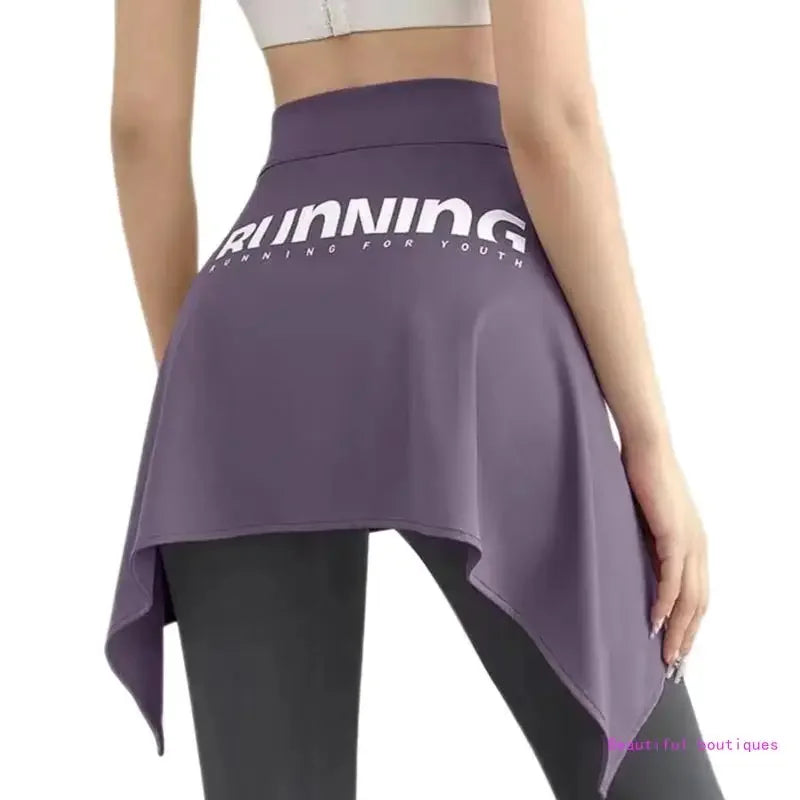Women Yoga Sport Self Tie Up Cover Up Wrap Skirt Letter Asymmetrical Hip Scarf DropShip