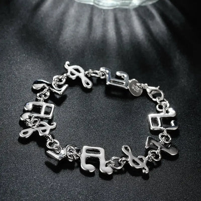 Hot fine musical note chain 925 Sterling Silver Bracelets for women Wedding party girl student Christmas Gifts fashion Jewelry
